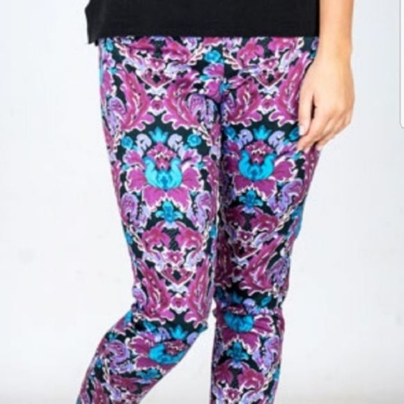 Purple Blue Watercolor Floral Chino Pants Slacks - Picture 1 of 5